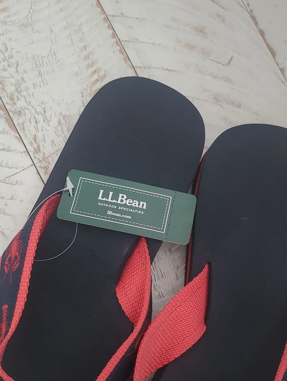 NWT LL Bean Navy & Red Lobster Flip Flops The Maine Collection SIZE 10